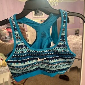 Nike Women's Teal and Black Patterned Sports Bra -Large